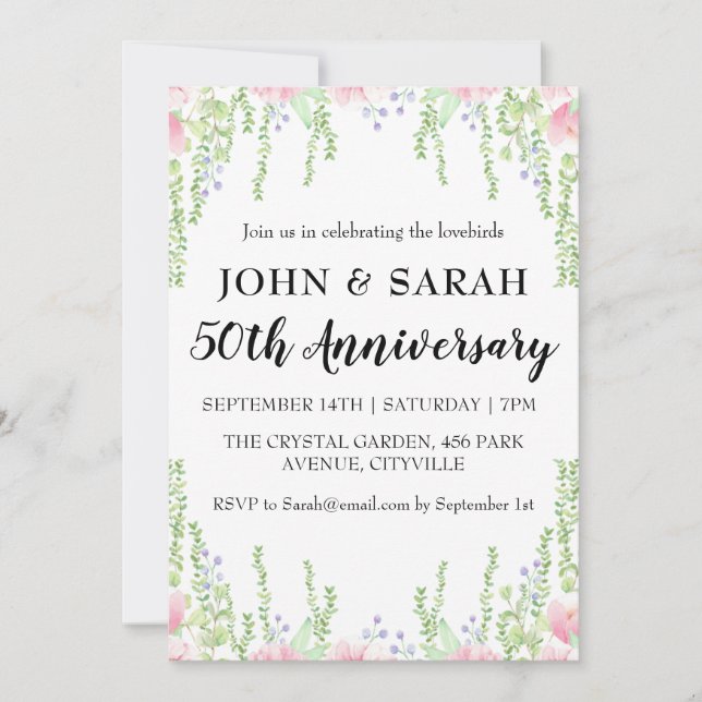 Invitation Cartons d'invitation modernes floraux pour les 50  (Devant)