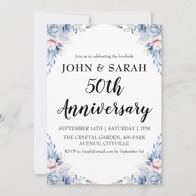 Invitation Cartons d'invitation modernes floraux pour les 50  (Devant)