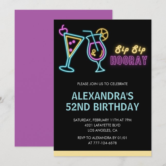 Invitation Cartons d'invitation noir pour 52e anniversaire Co (Devant / Derrière)