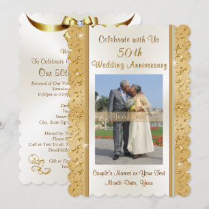Invitation Cartons d'invitation Or et Blanc pour les 50 ans P