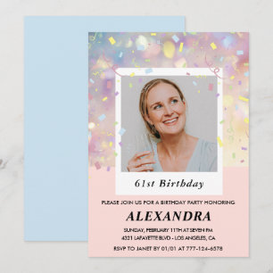 Invitation Cartons d'invitation Photo confettis roses pour 61