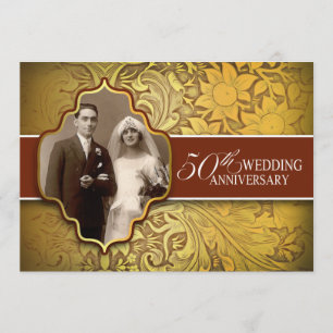 Invitation Cartons d'invitation photo dorés pour 50e annivers