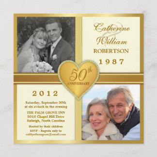 Invitation Cartons d'invitation photo Ivoire Or 50e Anniversa