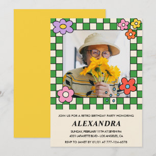 Invitation Cartons d'invitation pour 100 ans Fleurs rétro fun