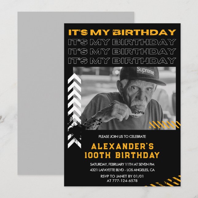 Invitation Cartons d'invitation pour 100e anniversaire Hommes (Devant / Derrière)
