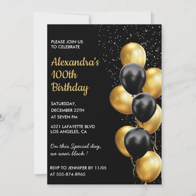 Invitation Cartons d'invitation pour 100e anniversaire noir P (Devant)