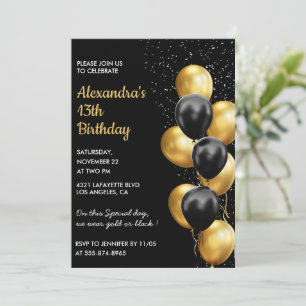 Invitation Cartons d'invitation pour 13e anniversaire noir Pa