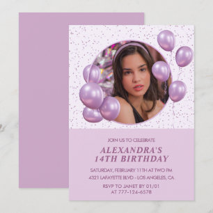 Invitation Cartons d'invitation pour 14 ans Ballons Photo Vio