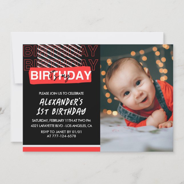 Invitation Cartons d'invitation pour 1er anniversaire garçon  (Devant)