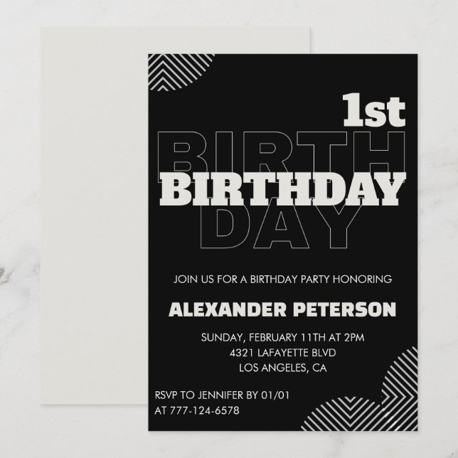 Invitation Cartons d'invitation pour 1er anniversaire garçon  (Devant / Derrière)