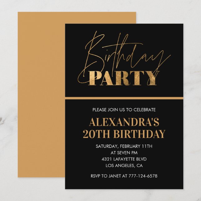Invitation Cartons d'invitation pour 20 ans Fête d'anniversai (Devant / Derrière)