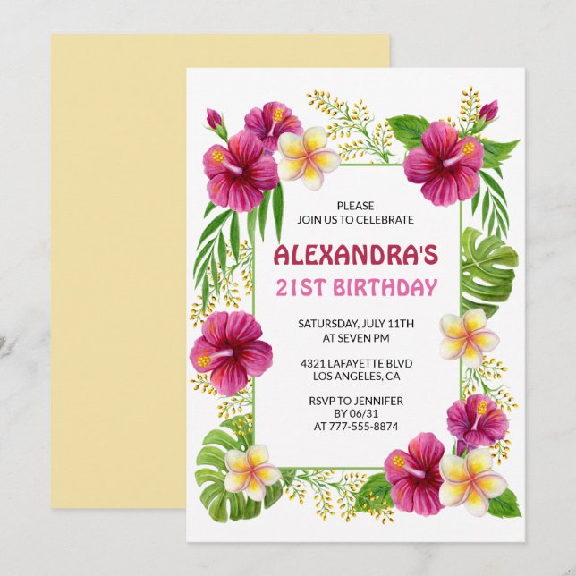 Invitation Cartons d'invitation pour 21 ans Fête Tropicale Lu (Devant / Derrière)