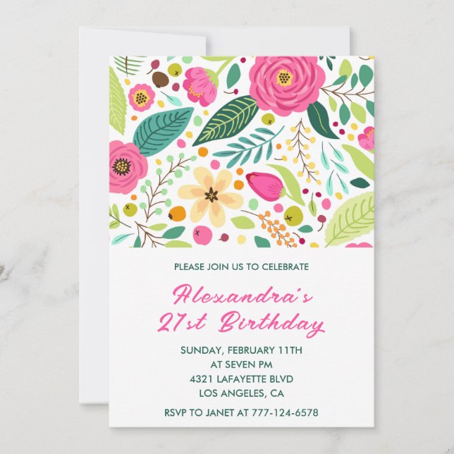 Invitation Cartons d'invitation pour 21 ans Fleurs Simple Col (Devant)