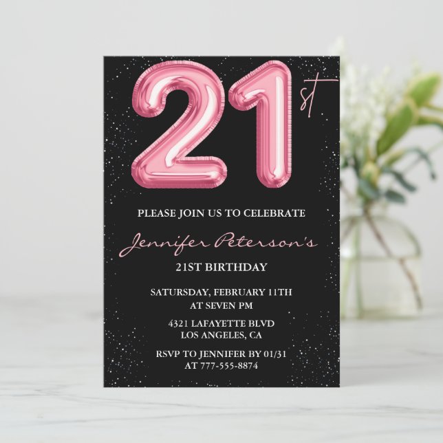 Invitation Cartons d'invitation pour 21 ans Pink Balloon Glam (Debout devant)