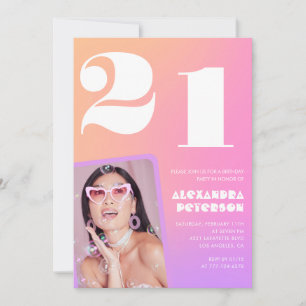 Invitation Cartons d'invitation pour 21 ans Retro Rose Photo