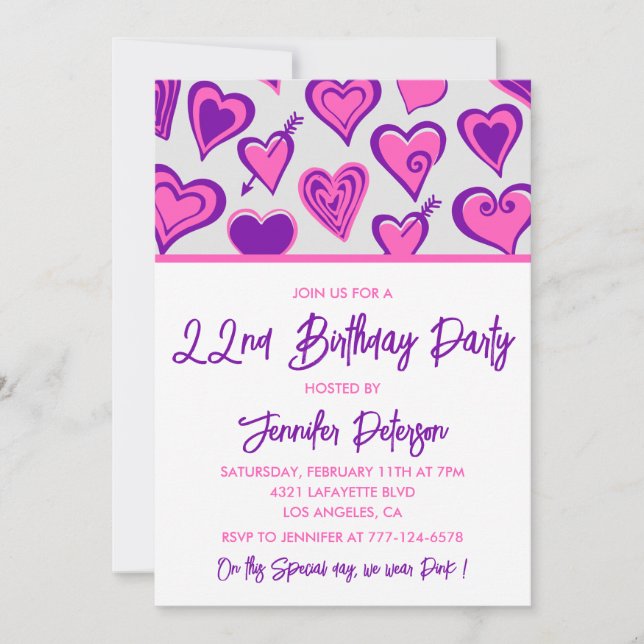 Invitation Cartons d'invitation pour 22e anniversaire Glam Ro (Devant)