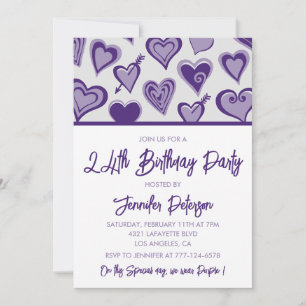 Invitation Cartons d'invitation pour 24 ans Girly Cœurs viole