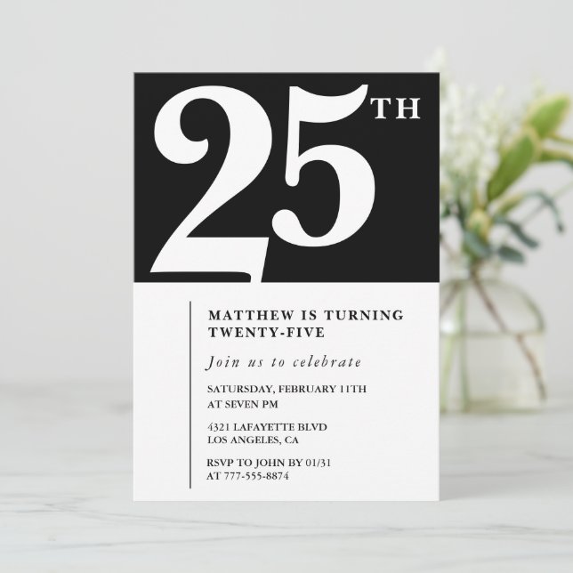 Invitation Cartons d'invitation pour 25e anniversaire Noir Bl (Debout devant)