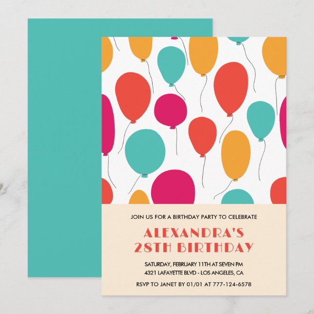 Invitation Cartons d'invitation pour 28ème anniversaire Ballo (Devant / Derrière)