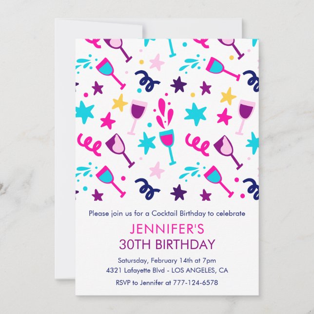 Invitation Cartons d'invitation pour 30 ans Cocktail Moderne  (Devant)