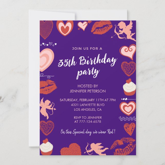 Invitation Cartons d'invitation pour 35e anniversaire Cœurs V (Devant)