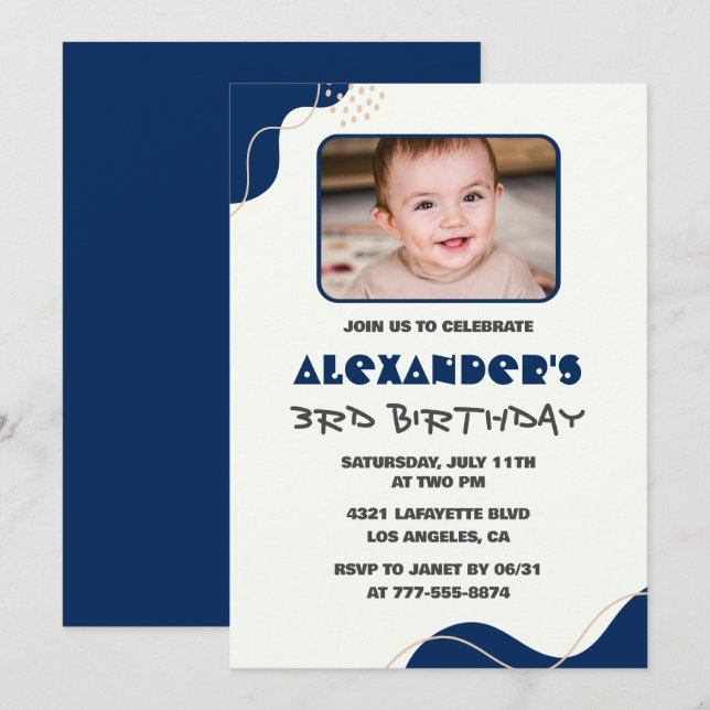 Invitation Cartons d'invitation pour 3ème anniversaire Garçon (Devant / Derrière)