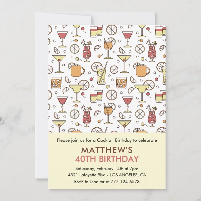 Invitation Cartons d'invitation pour 40 ans motif cocktail (Devant)