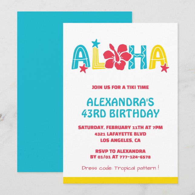 Invitation Cartons d'invitation pour 43e anniversaire Tropica (Devant / Derrière)