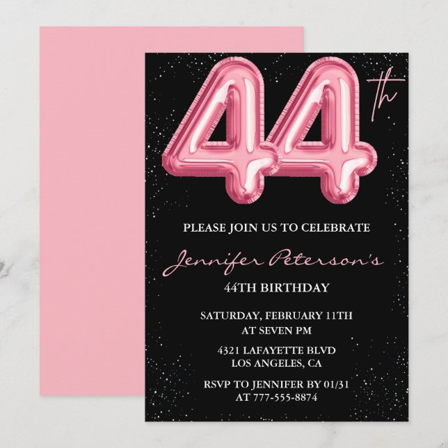 Invitation Cartons d'invitation pour 44e anniversaire Black P (Devant / Derrière)