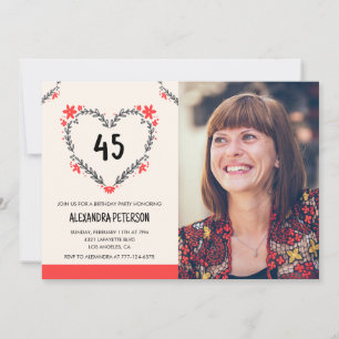 Invitation Cartons d'invitation pour 45e anniversaire cœur fl