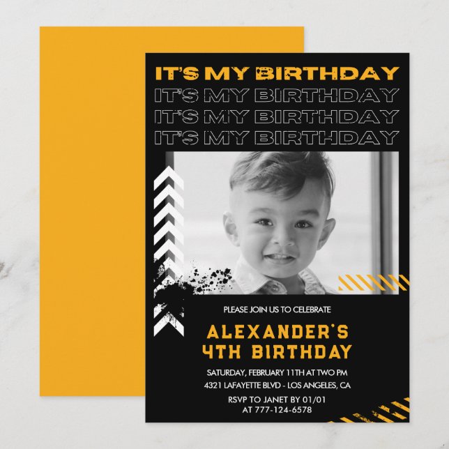 Invitation Cartons d'invitation pour 4ème anniversaire garçon (Devant / Derrière)