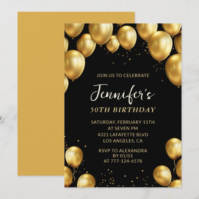 Invitation Cartons d'invitation pour 50 ans Ballons Confettis (Devant / Derrière)