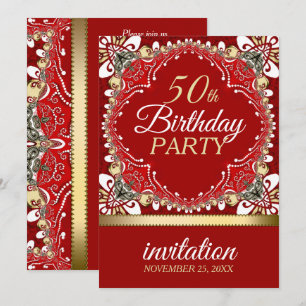 Invitation Cartons d'invitation pour 50e anniversaire Red+Gol