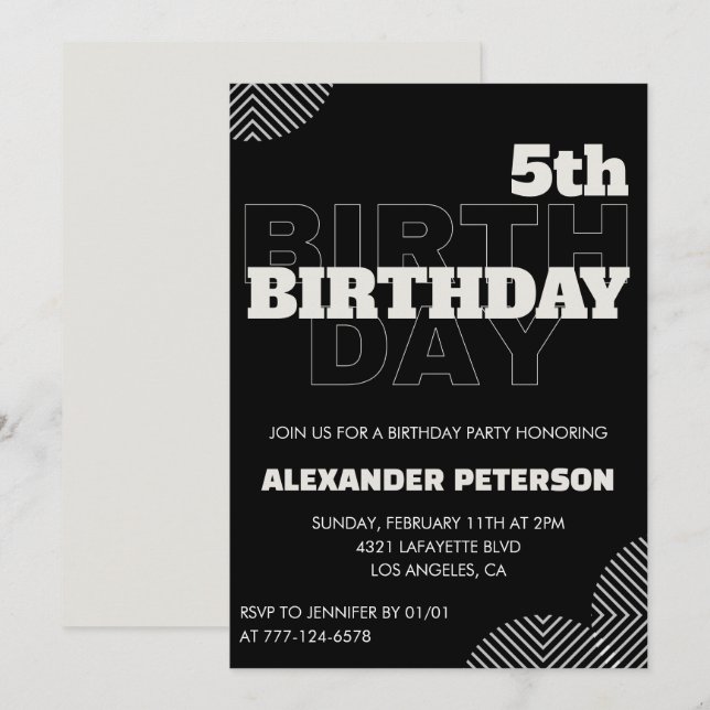 Invitation Cartons d'invitation pour 5 ans garçon fete (Devant / Derrière)