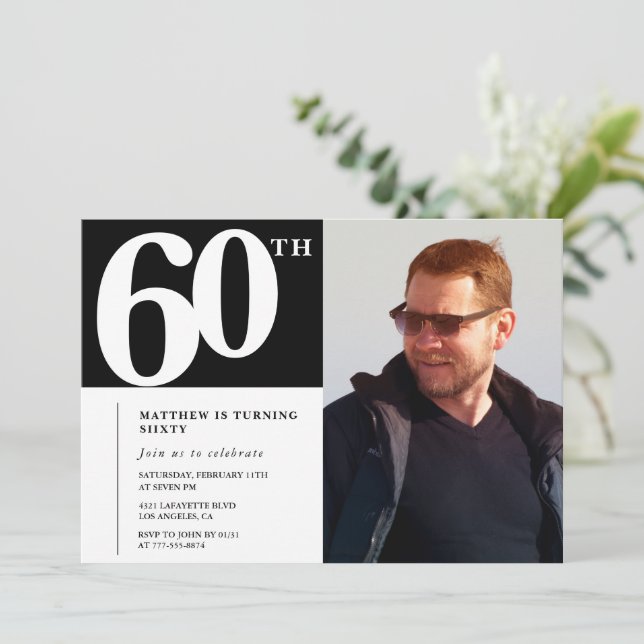 Invitation Cartons d'invitation pour 60 ans noirs Moderne Chi (Debout devant)