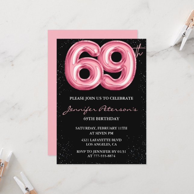 Invitation Cartons d'invitation pour 69e anniversaire Black P (Devant/Arrière en situation)