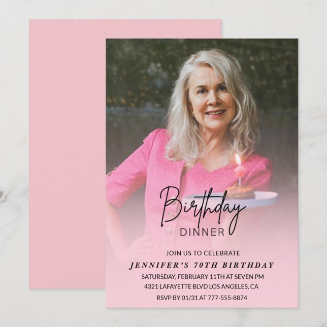Invitation Cartons d'invitation pour 70 ans dîner photo (Devant / Derrière)