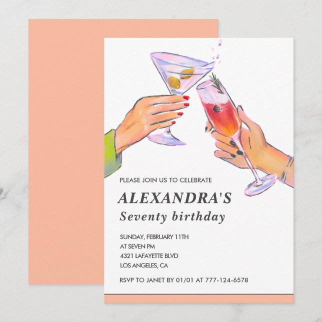 Invitation Cartons d'invitation pour 70 ans Fête Cocktail Chi (Devant / Derrière)