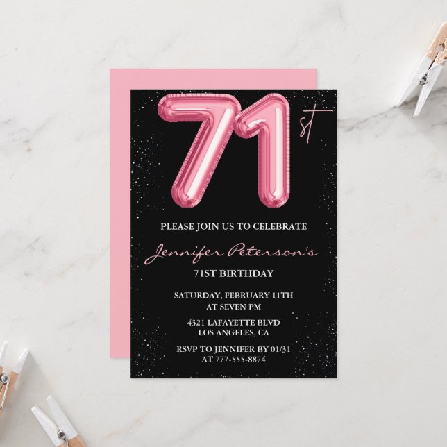 Invitation Cartons d'invitation pour 71e anniversaire Black P (Devant/Arrière en situation)