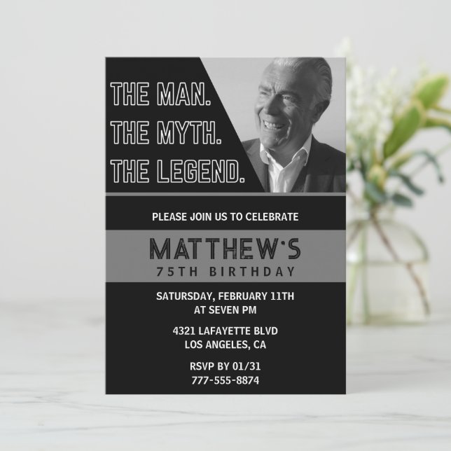 Invitation Cartons d'invitation pour 75 ans Black The Man The (Debout devant)