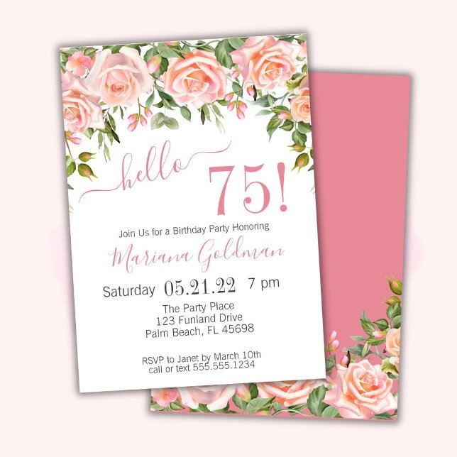Invitation Cartons d'invitation pour 75e anniversaire Fleurs  (Créateur téléchargé)