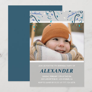 Invitation Cartons d'invitation pour 7 ans avec confettis et