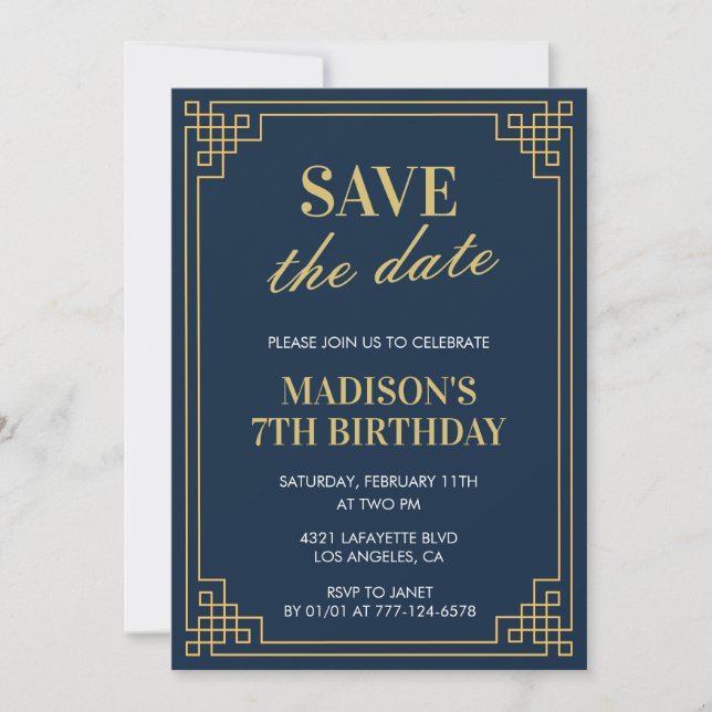 Invitation Cartons d'invitation pour 7 ans fille Enregistrer  (Devant)