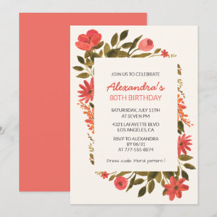 Invitation Cartons d'invitation pour 80 ans Floral Boho Éléga