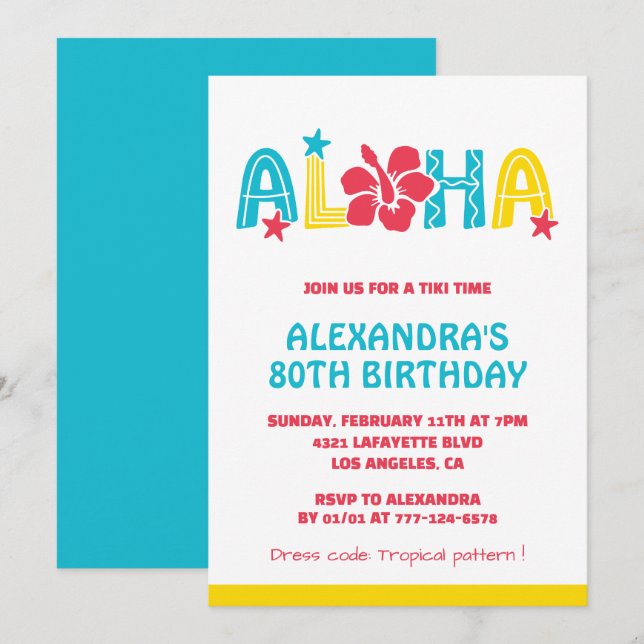 Invitation Cartons d'invitation pour 80e anniversaire Tropica (Devant / Derrière)