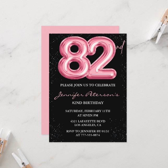 Invitation Cartons d'invitation pour 82e anniversaire Black P (Devant/Arrière en situation)