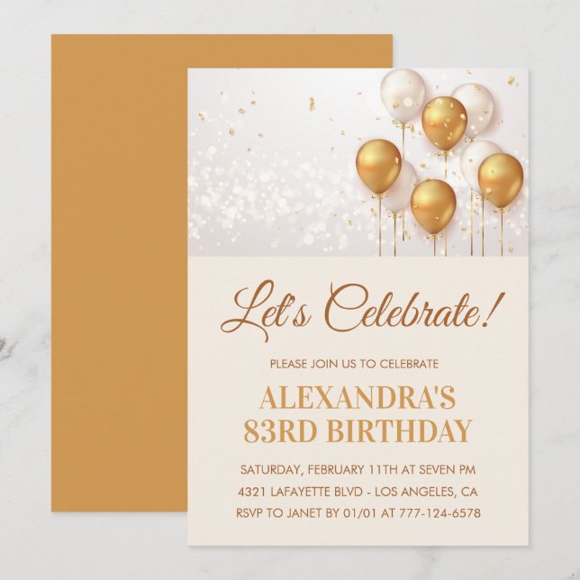 Invitation Cartons d'invitation pour 83e anniversaire Ballons (Devant / Derrière)