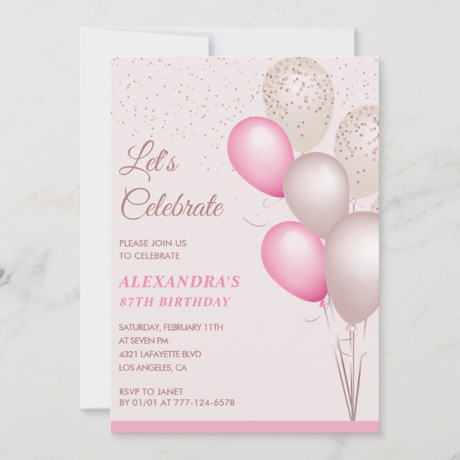 Invitation Cartons d'invitation pour 87e anniversaire Ballons (Devant)