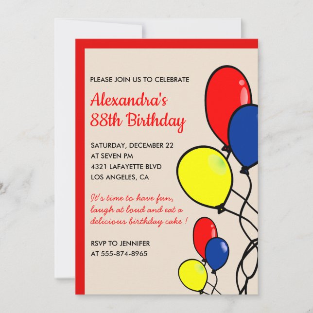 Invitation Cartons d'invitation pour 88e anniversaire avec ba (Devant)