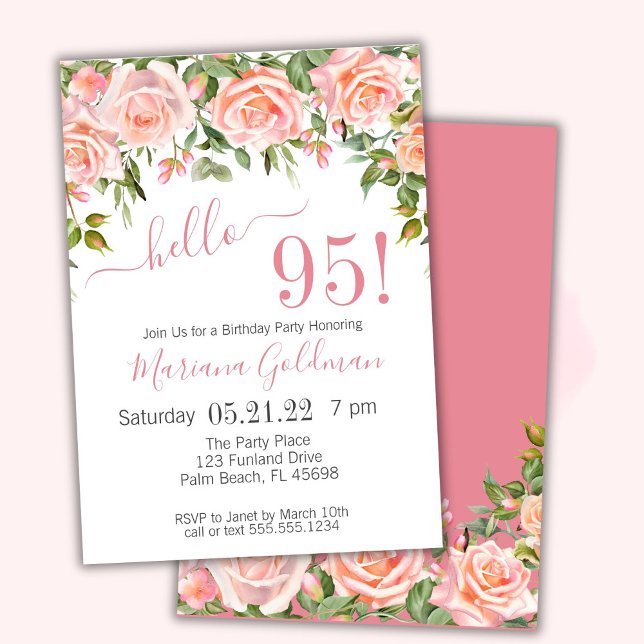 Invitation Cartons d'invitation pour 95e anniversaire Fleurs  (Créateur téléchargé)